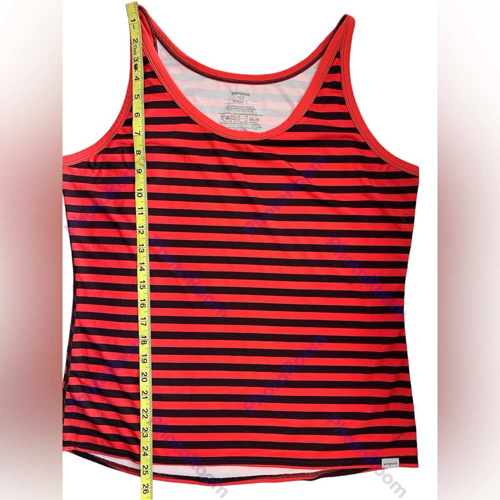 Patagonia Capilene 1 Silk Weight Striped Tank Top Size Large Black Red Orange - Picture 6 of 6